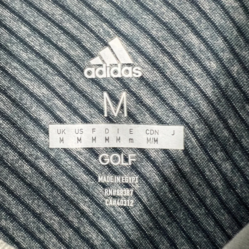 Adidas Golf Polo Shirt Mens‎ Medium Blue Gray Striped Short Sleeve Performance